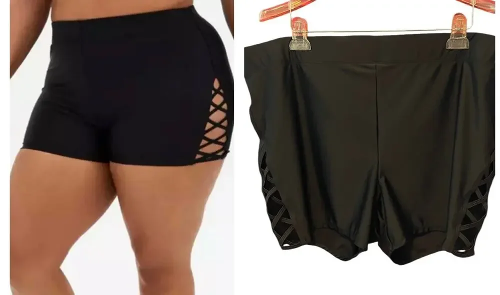 New Torrid 4 (4x 26) Black Strappy Lattice Side Bike Swim Shorts 3.5